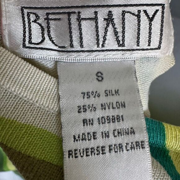 Vintage 70s Green Silk Abstract Sequin Beaded Shirt S - Picture 5 of 6